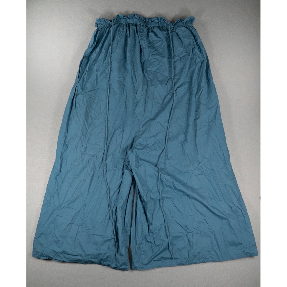 Everlane Womens Wide Leg Crop Pants Paperbag Waist Blue Cotton Size L Minimalist